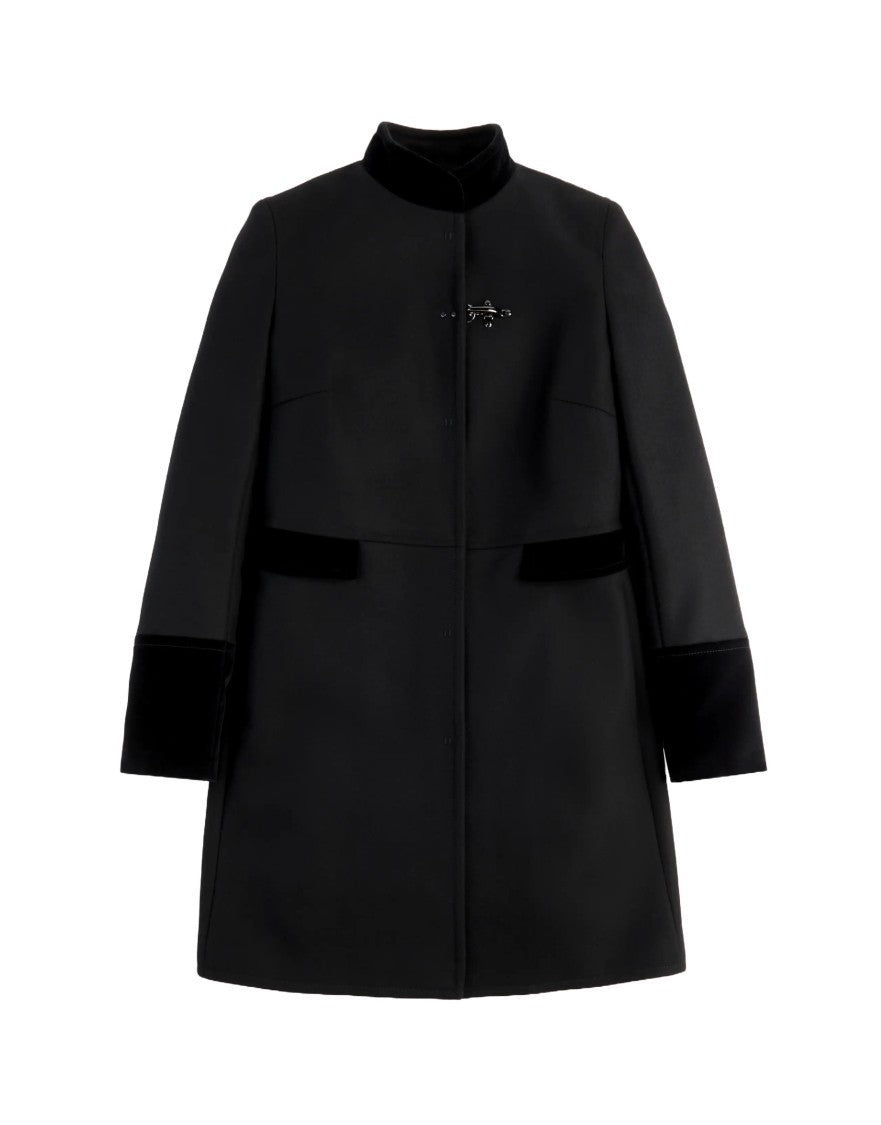 Fay Single-Breasted Wool Blend Coat With Design