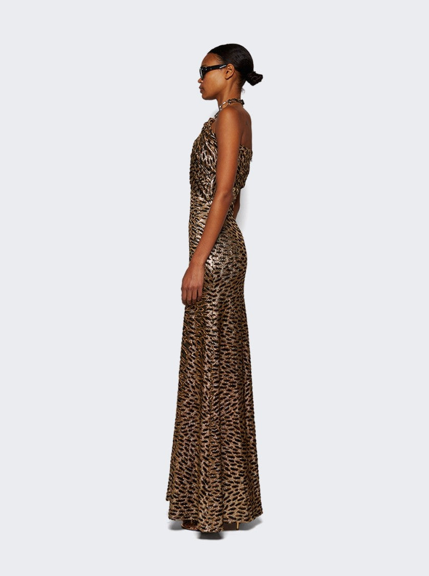 Rabanne Chain Halter Neck Gown Tiger Lurex