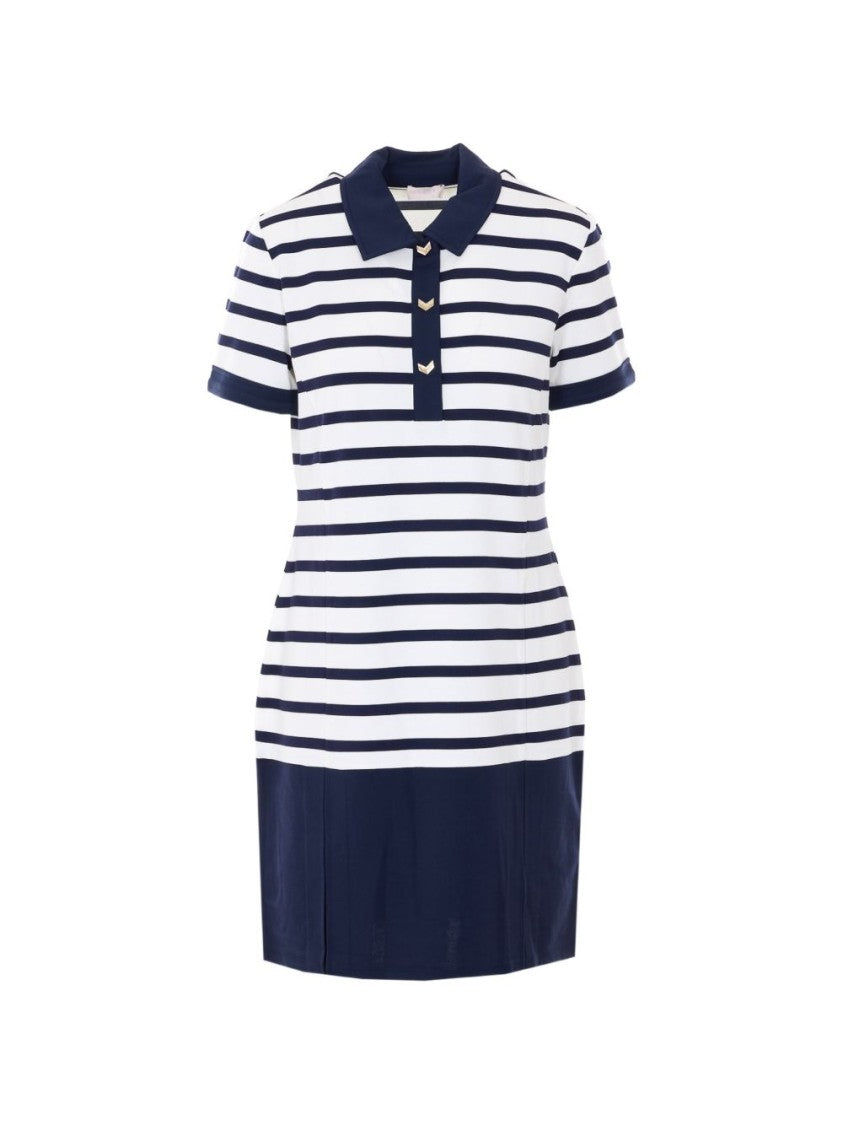 Liu Jo Blue Striped Buttoned Short-Sleeve Dress
