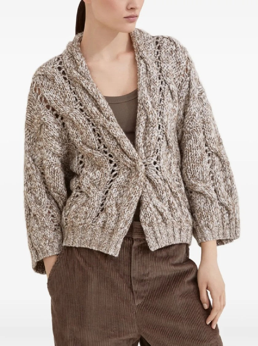 Brunello Cucinelli Cropped Chunky Knit Cardigan With Textured Cable Pattern
