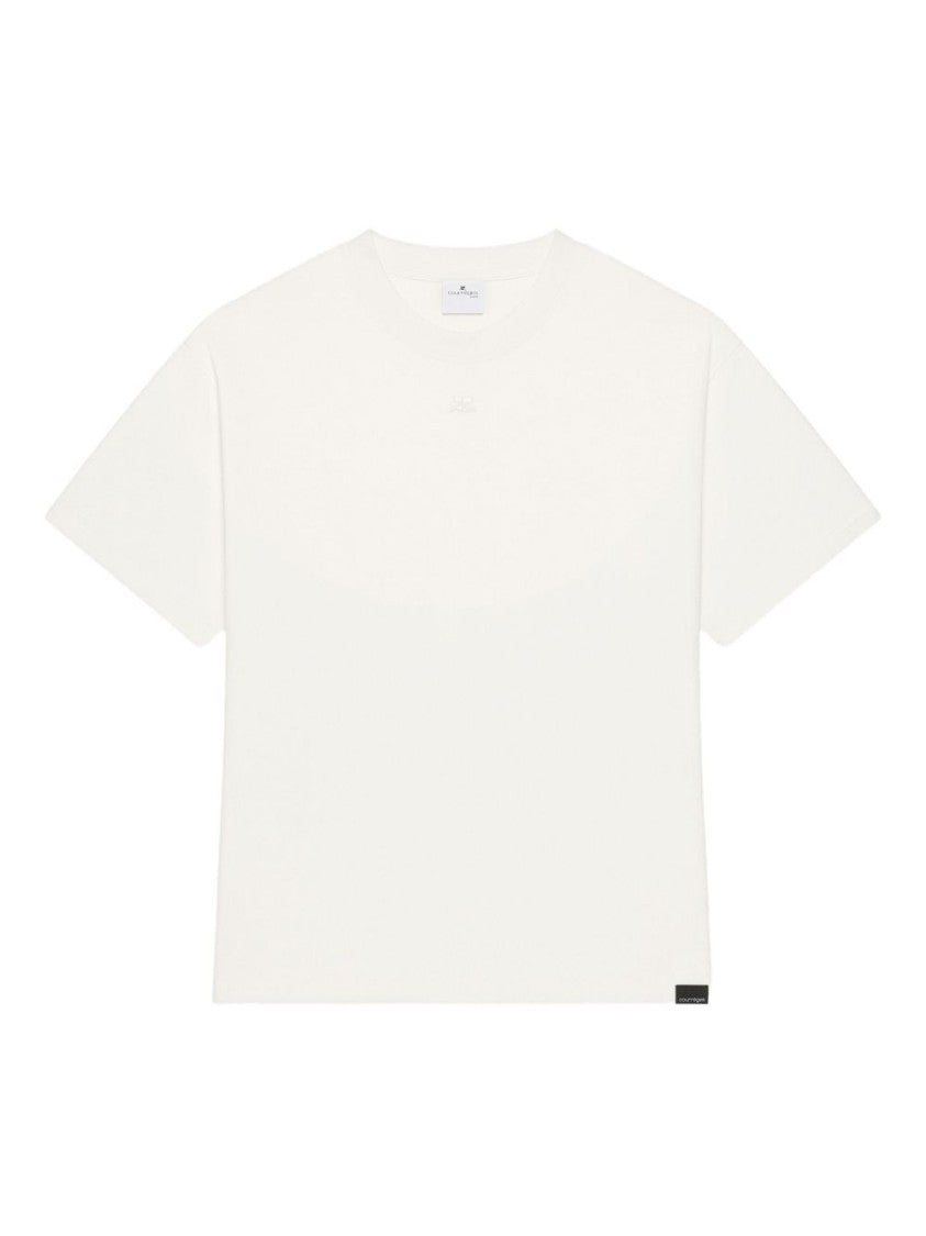 Courrèges White Minimalist Embroidered Logo Crew Neck T-Shirt