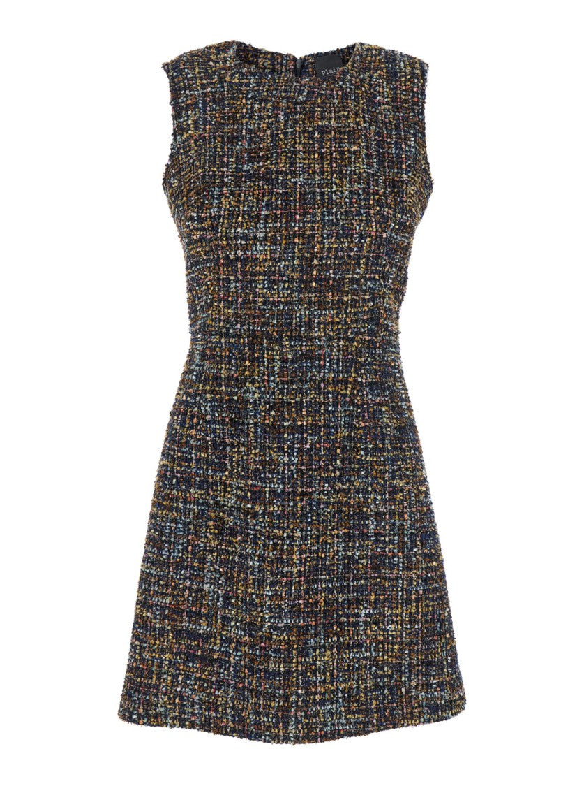 Plain Sleeveless Multicolor Tweed Mini Dress