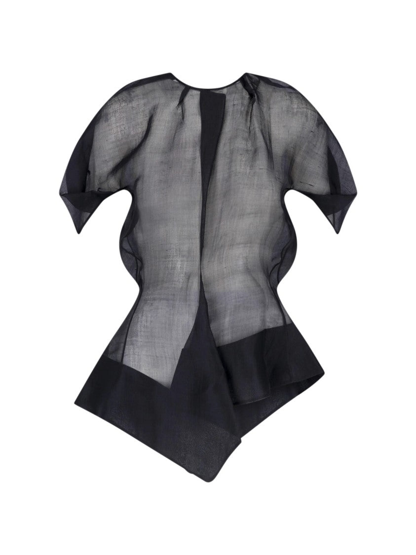 Khaite Semi-Transparent Black Top With Asymmetrical Peplum Hem