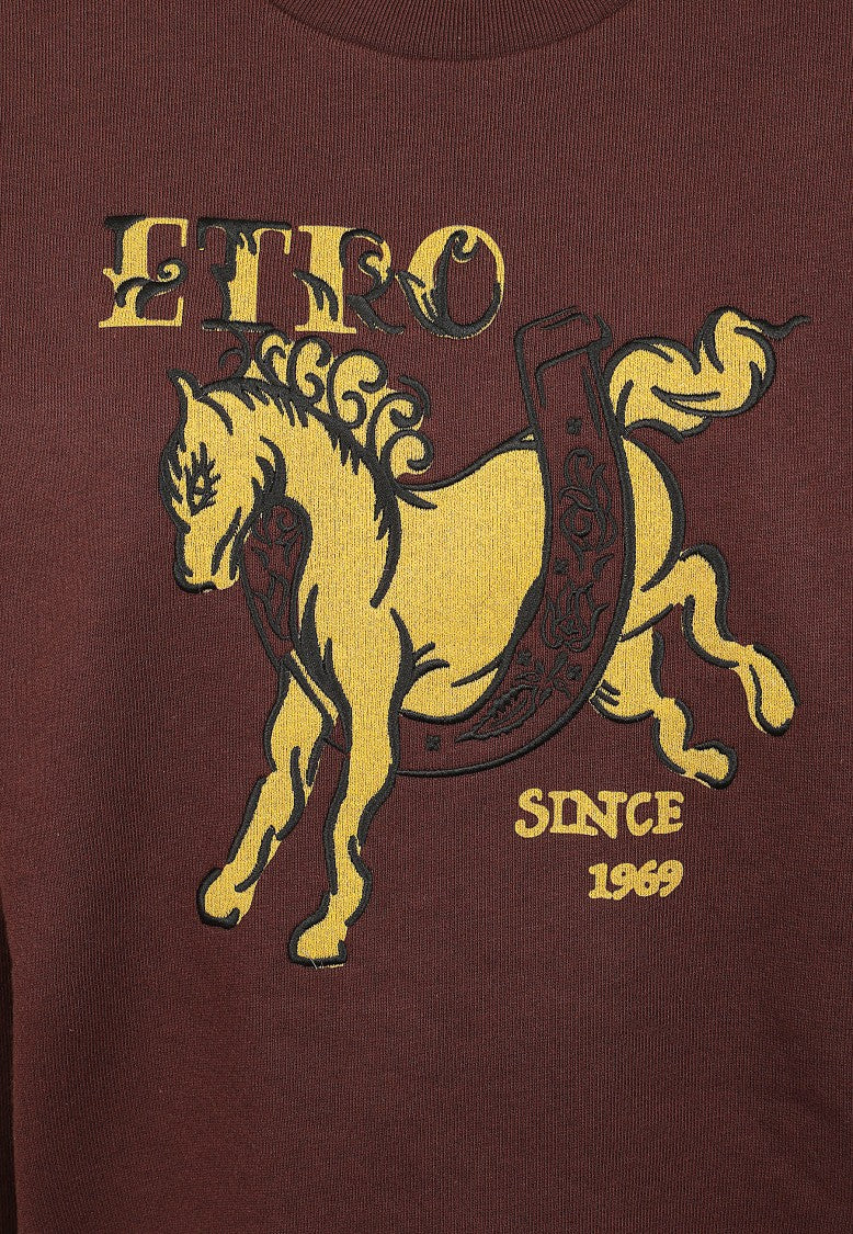 Etro Cropped Brown Crew Neck Sweatshirt With Bold Yellow Graphic