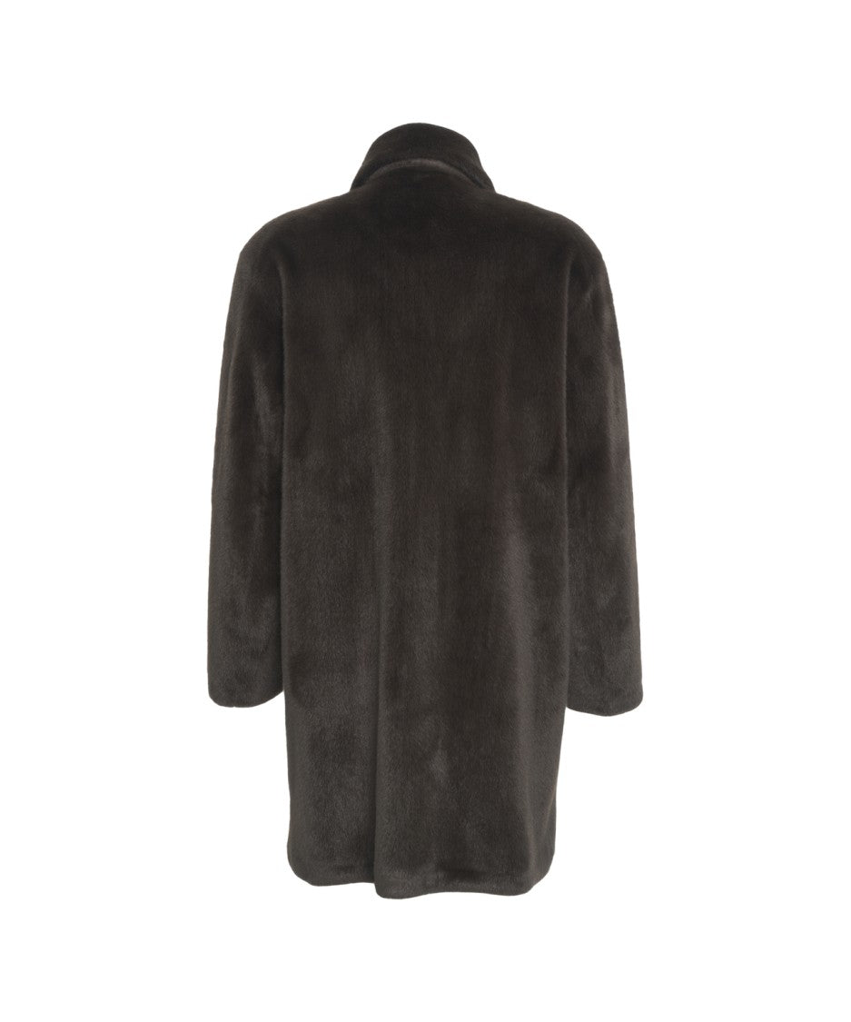 Gimo's Brown Faux Fur Coat With Classic Collar And Button Closure