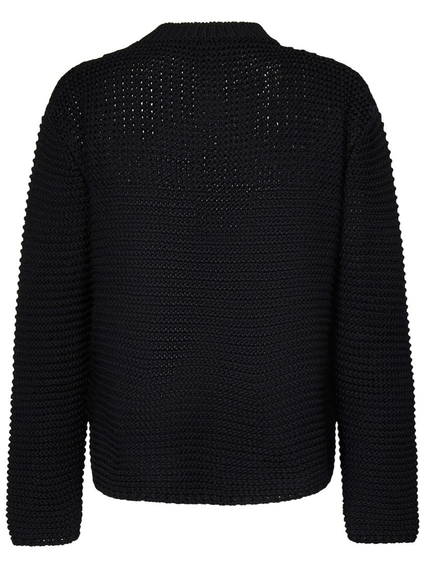 Alexander Mcqueen Textured Black Crewneck Sweater With Ivory Logo