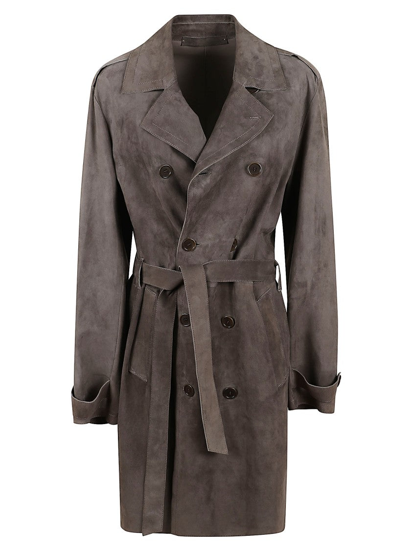 Salvatore Santoro Earth-Toned Suede Trench Coat