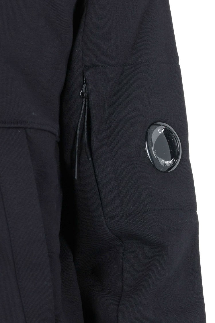 C.P. Company Diagonal Cotton Black Hoodie With Logo Patch