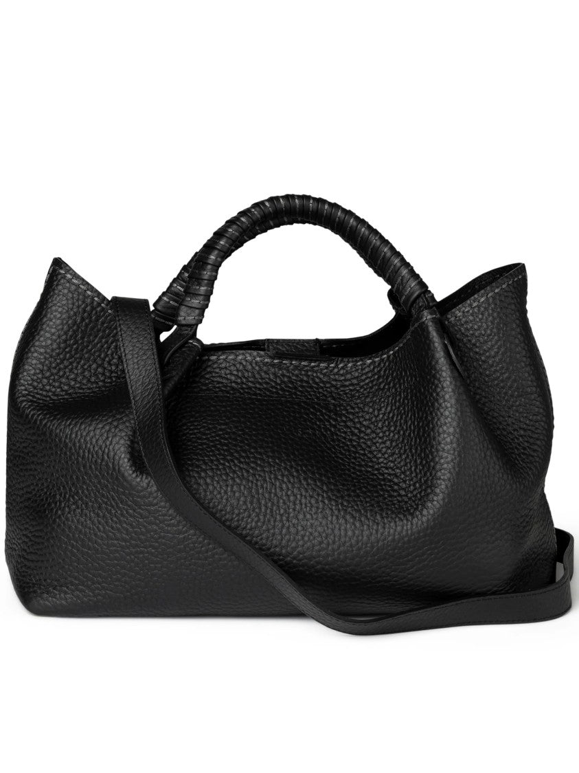 Visona` Black Pebbled Texture Handbag With Wrapped Handle
