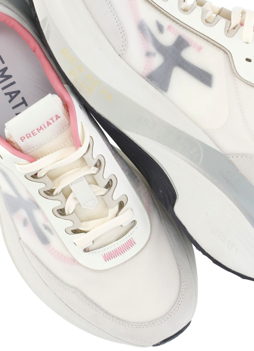 Prmt Ivory Leather And Tech Fabric Sneakers