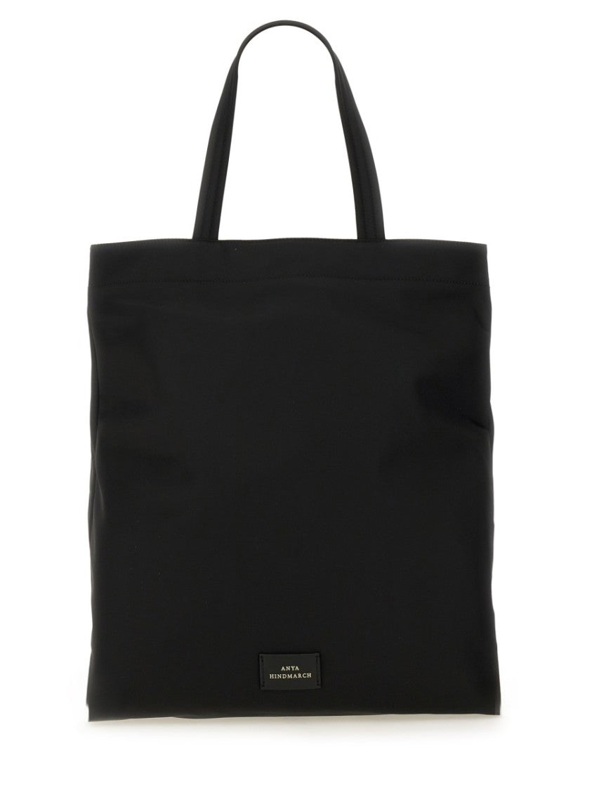 Anya Hindmarch Playful Black Tote With Eye Motifs And Zippered Pocket