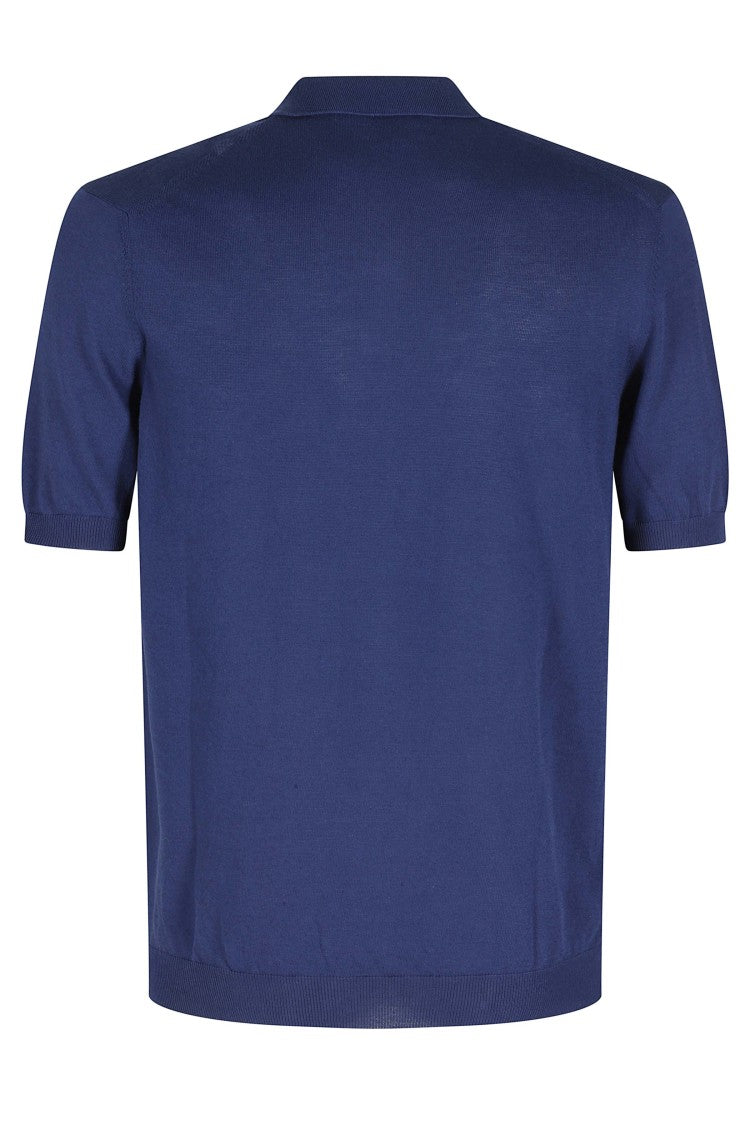 Tagliatore Blue Keith Short Sleeve Ribbed Trim Cotton Polo Shirt