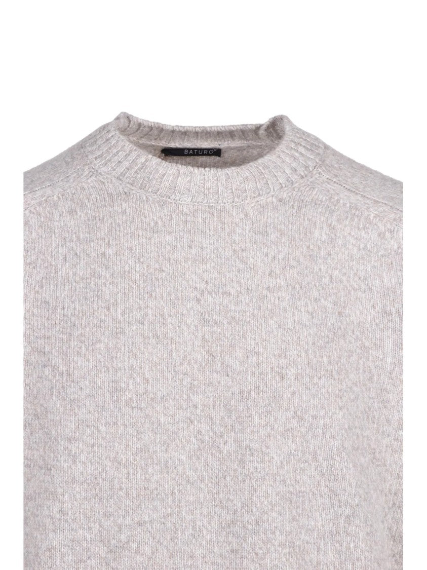 Baturo Light Grey Raglan Sleeves Wool Crewneck Sweater