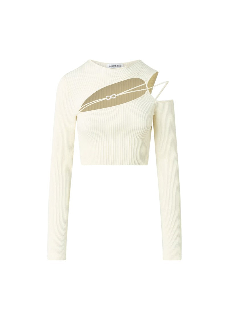 Mach & Mach Georgia Ivory Rib-Knitted Top