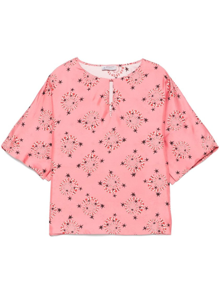Alberto Biani Relaxed Pink Floral Shirt With Wide Sleeves