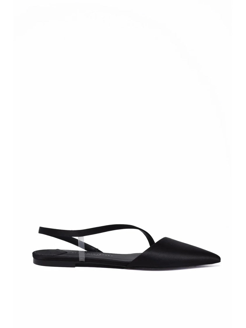 Stella Mccartney Black Pointed Toe Slingback Satin Flats