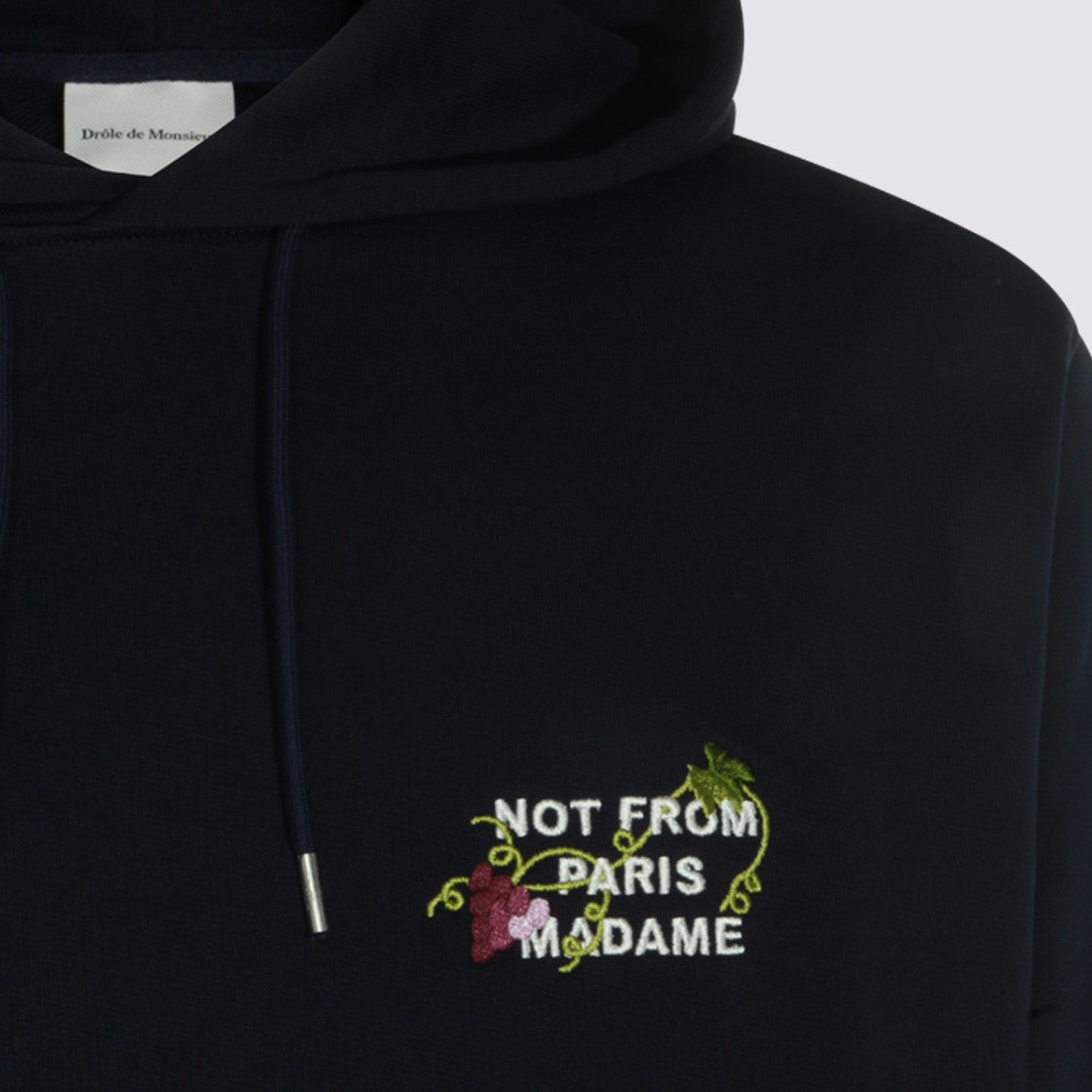 Drôle De Monsieur Embroidered Hoodie With Kangaroo Pocket And Grapevine Motifs
