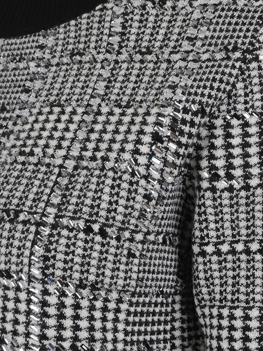 Ermanno Scervino Textured Knit Grey Sweater With Houndstooth Pattern