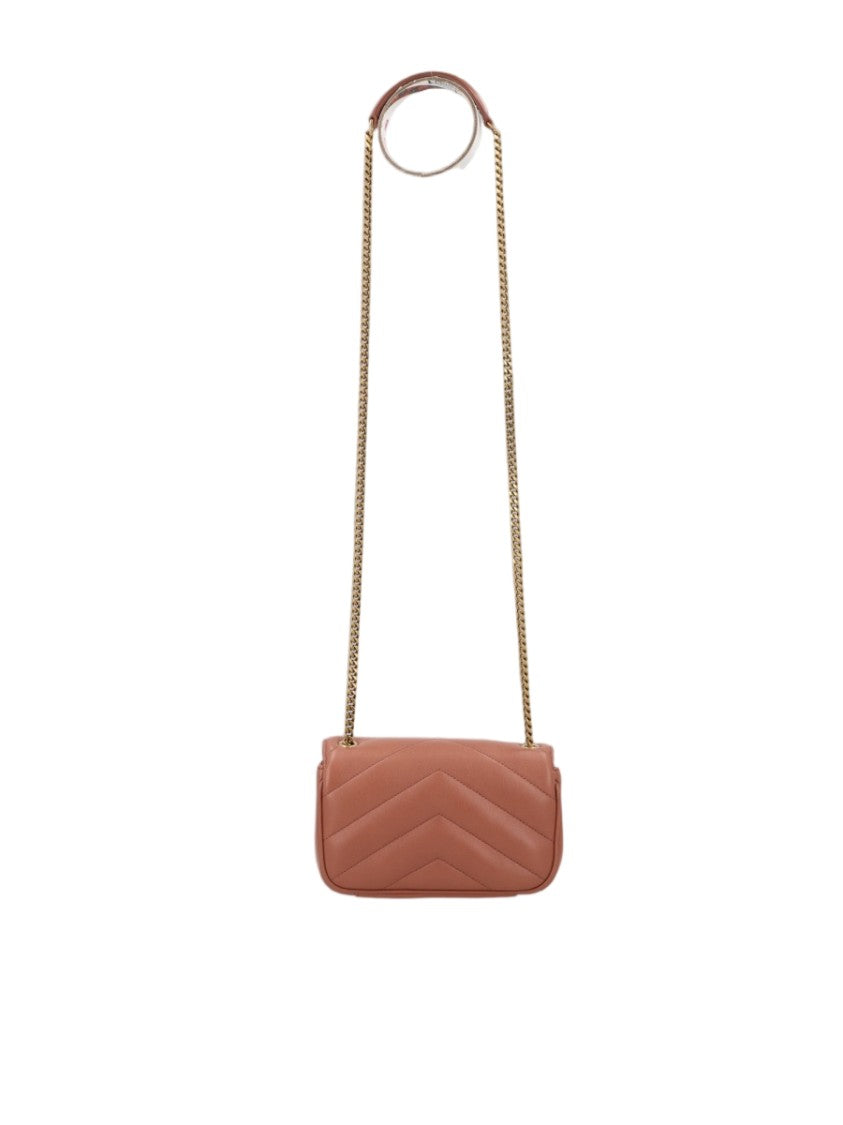 Saint Laurent Mini Shoulder Bag With Quilted Chevron Design And Logo Emblem