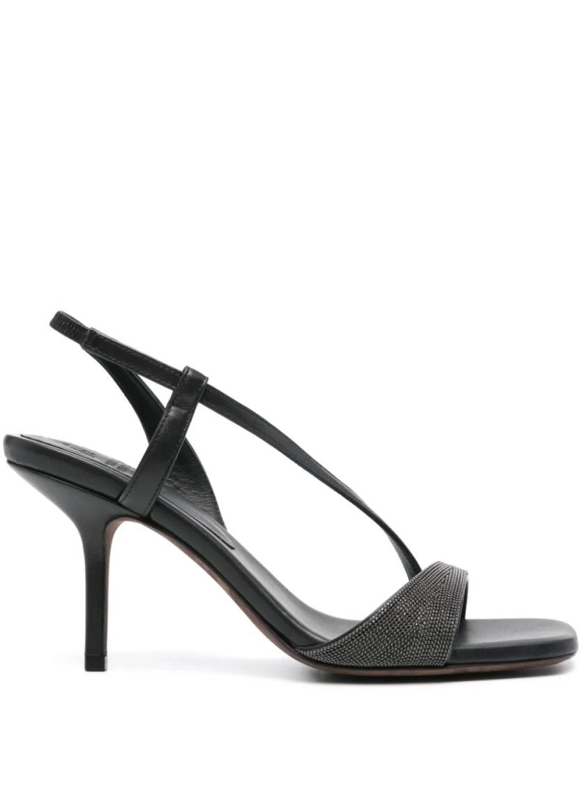 Brunello Cucinelli Black Leather Sandals With Textured Band