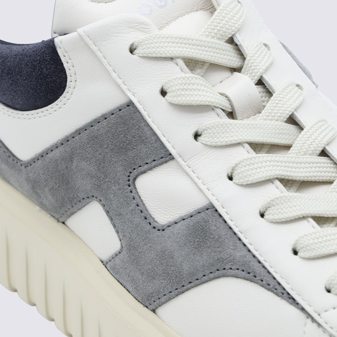 Hogan White Leather Sneakers With Grey Suede Overlays