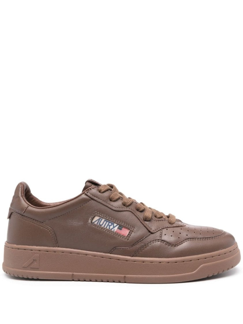 Autry Round Toe Sneakers In Chocolate Brown Calf Leather