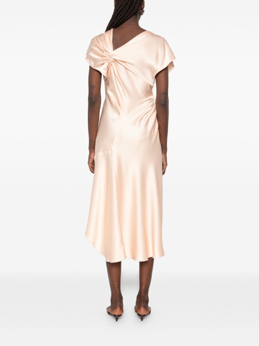 Victoria Beckham Asymmetrical Draped Midi Dress With Unique Sleeve Detail