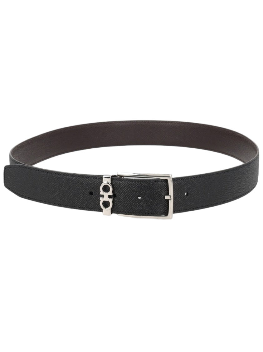 Ferragamo Black Textured Calfskin Belt