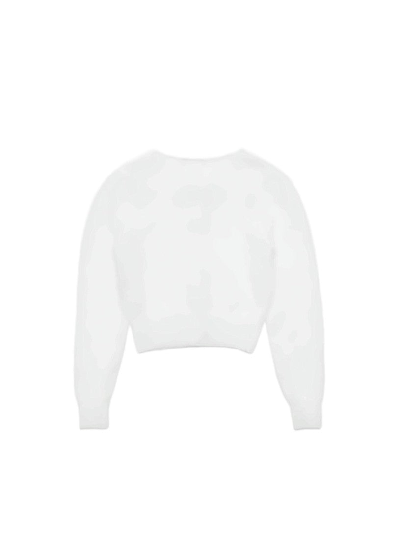 Amomento Cropped White Cardigan With Cozy Texture