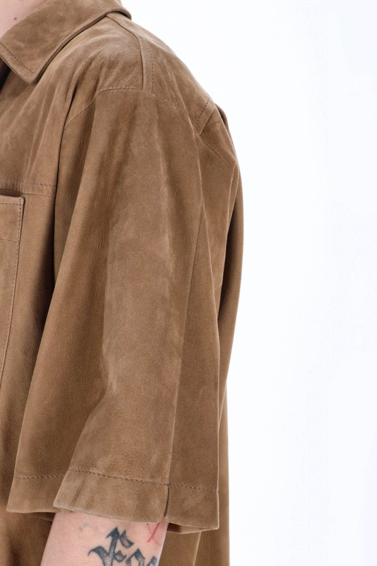Salvatore Santoro Short-Sleeve Suede Overshirt Over Fit
