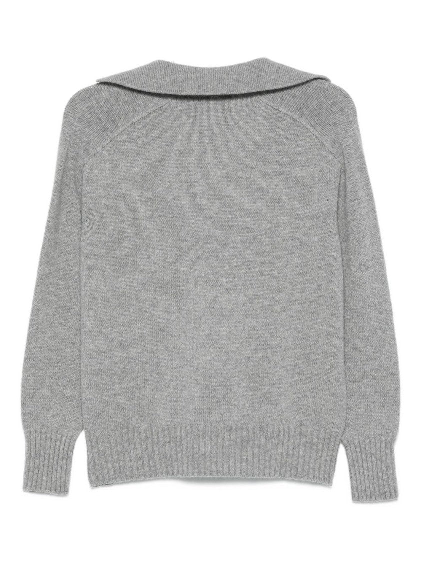 Vanisé Medium Grey Knit Sweater With Folded Collar