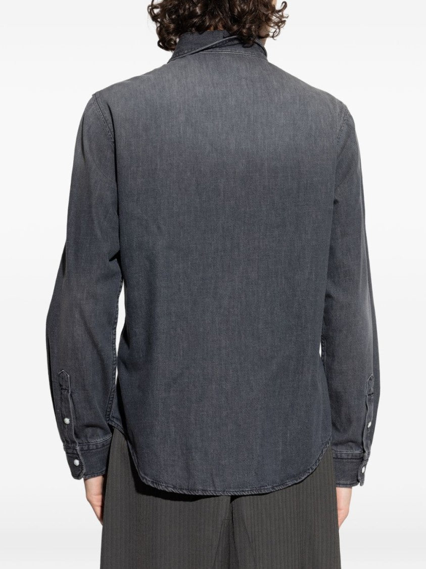 Versace Washed Black Denim Casual Shirt