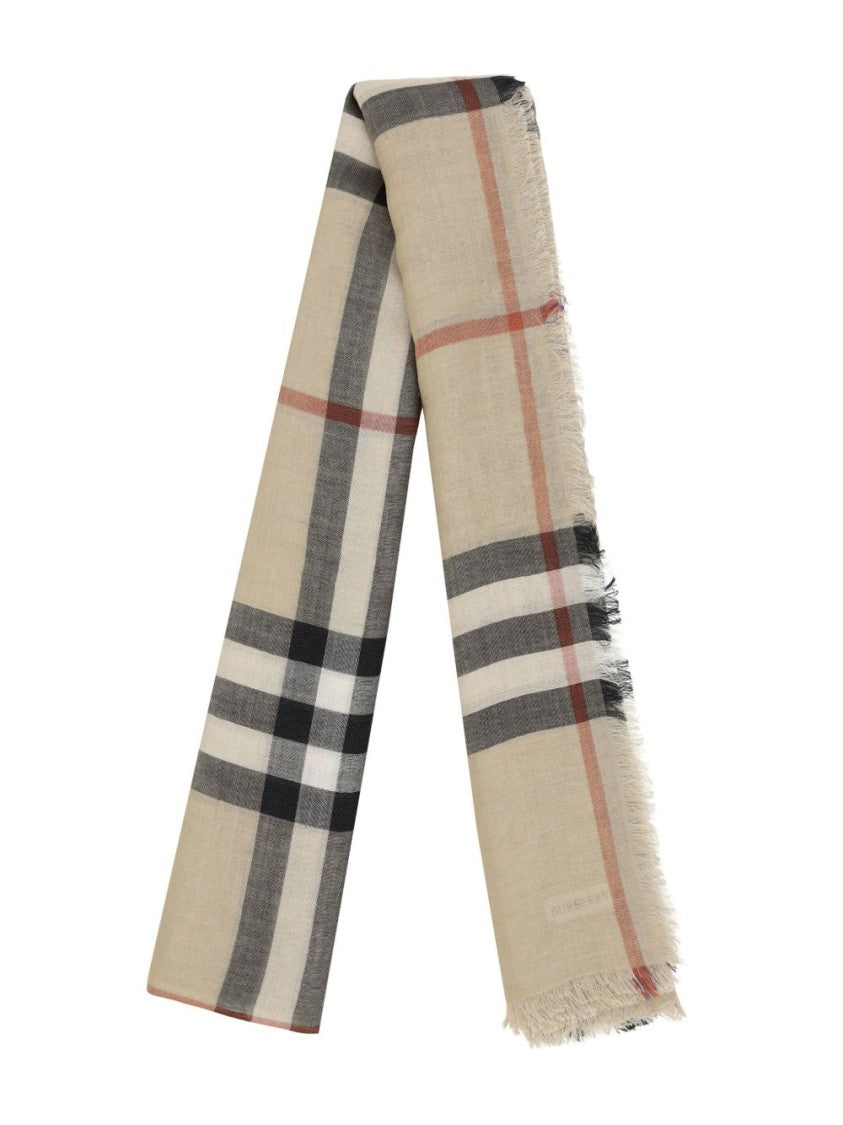 Burberry Check Print Scarf With Fringed Edges