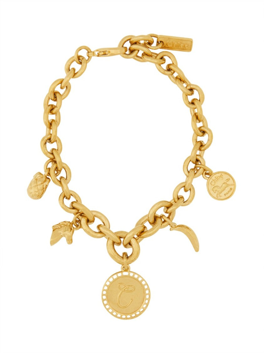 Chloé Gold-Tone Intricate Charms Brass Bracelet
