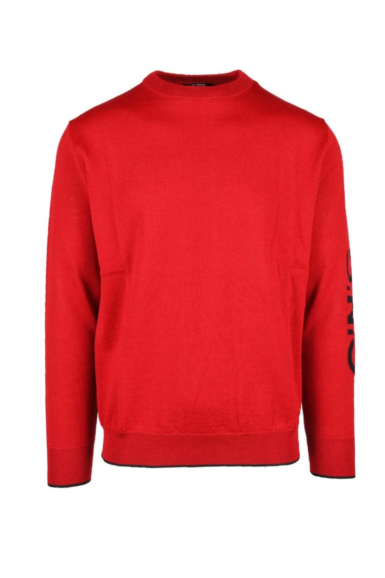 C N C Costume National Red Crewneck Virgin Wool-Blend Sweater