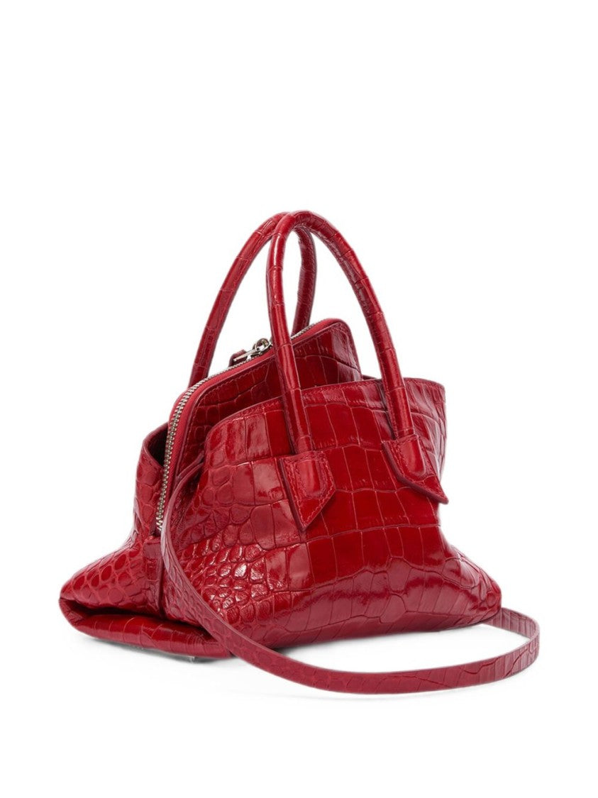 The Attico Red Glossy Crocodile-Embossed Leather Shoulder Bag