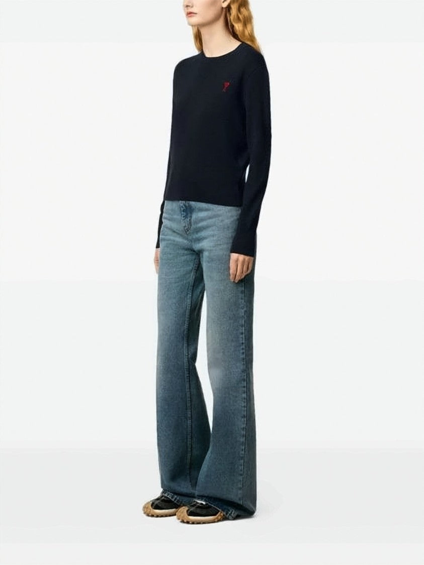 Ami Paris Crewneck Sweater With Embroidered Heart Logo