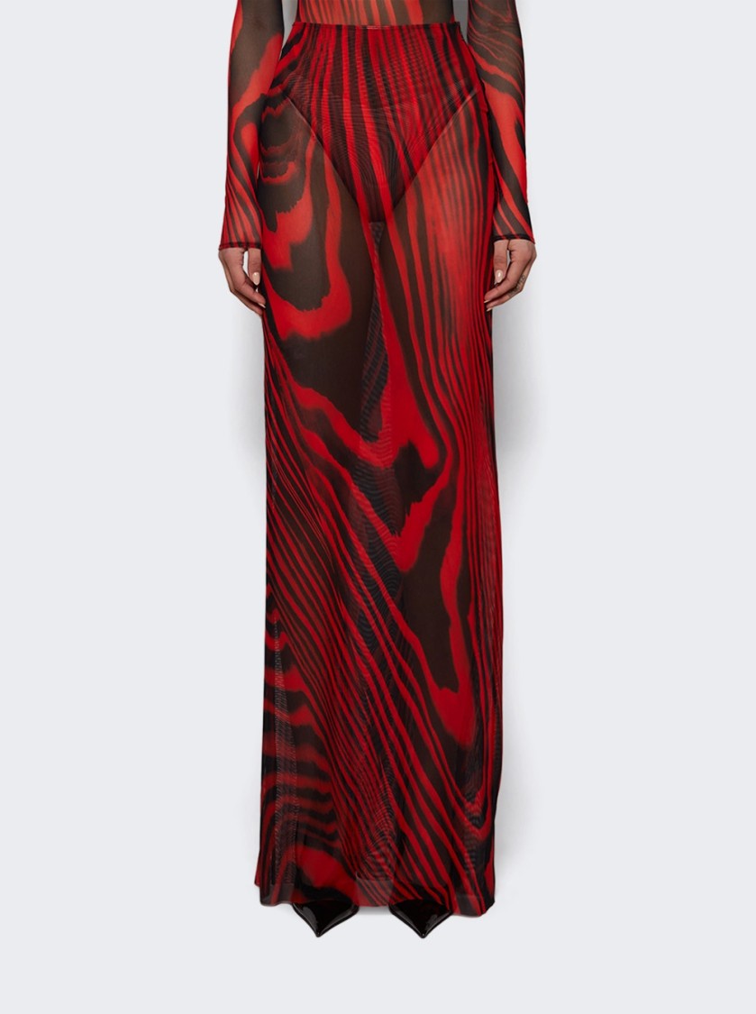 David Koma Printed Mesh Maxi Skirt Red And Black