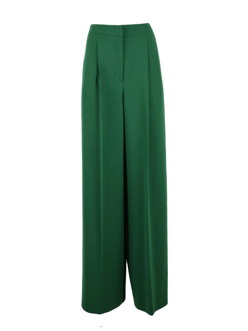 Max Mara Fluid High-Waisted Green Trousers With Wide Leg Silhouette