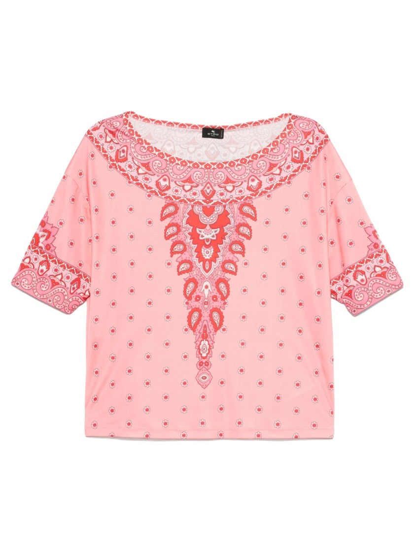 Etro Pastel Rosa Paisley Barca Blusa