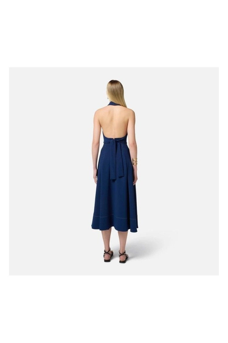 Elisabetta Franchi Blue Topstitched Polyester-Blend Circle Skirt