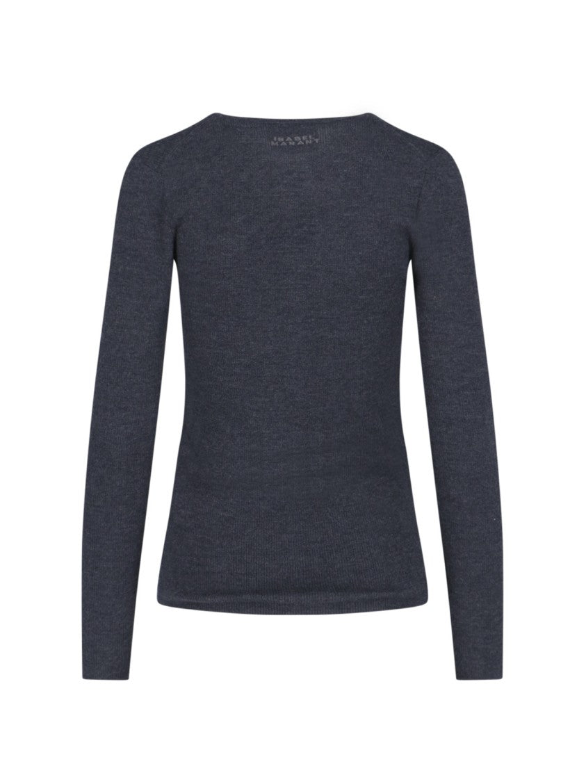 Isabel Marant Estine Neckline Sweater In Grey Stretch Merino