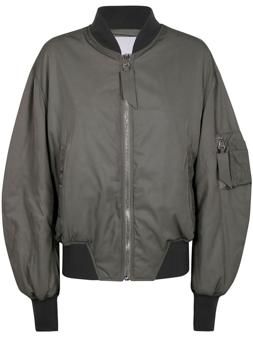 The Attico Olive Green Bomber Jacket With Baseball Collar