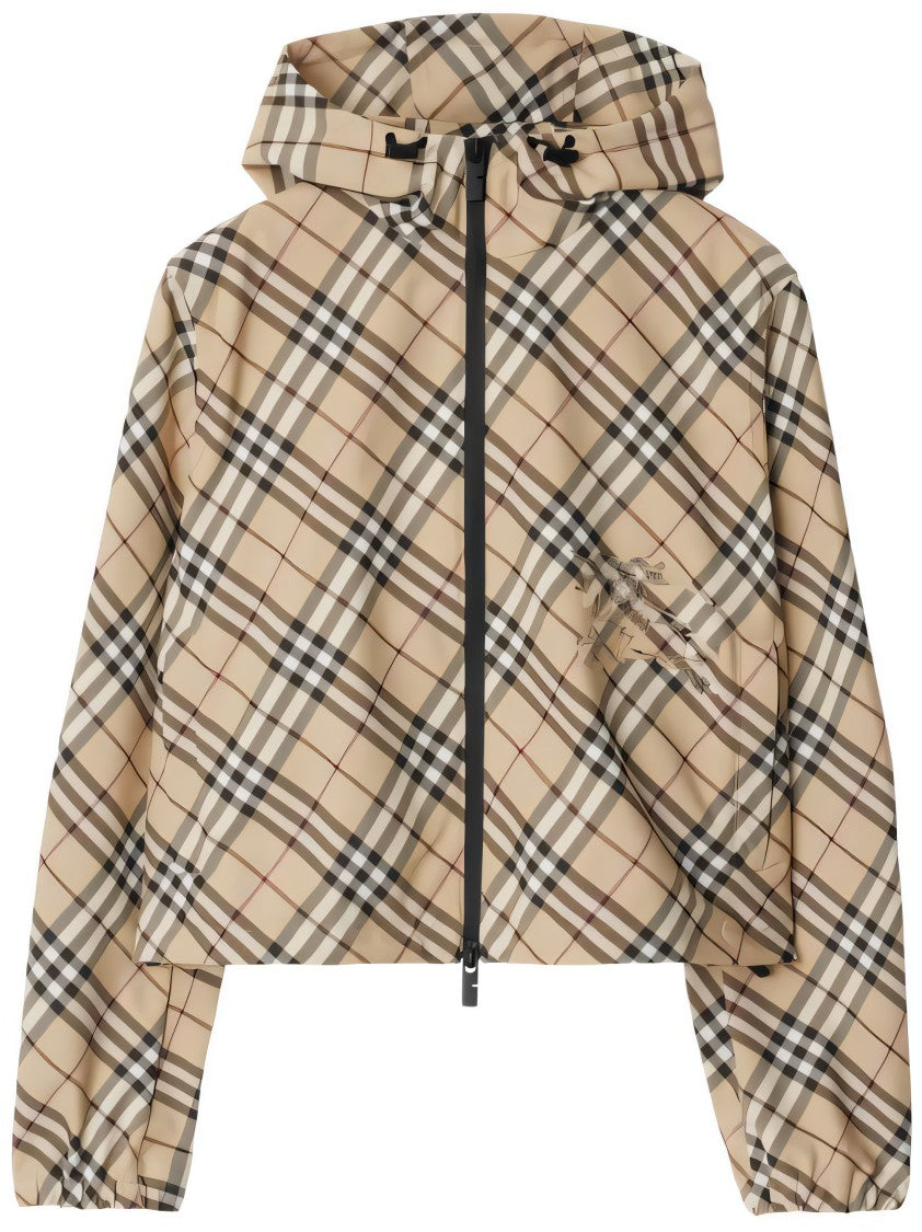 Burberry Cropped Hooded Jacket With Classic Plaid Pattern