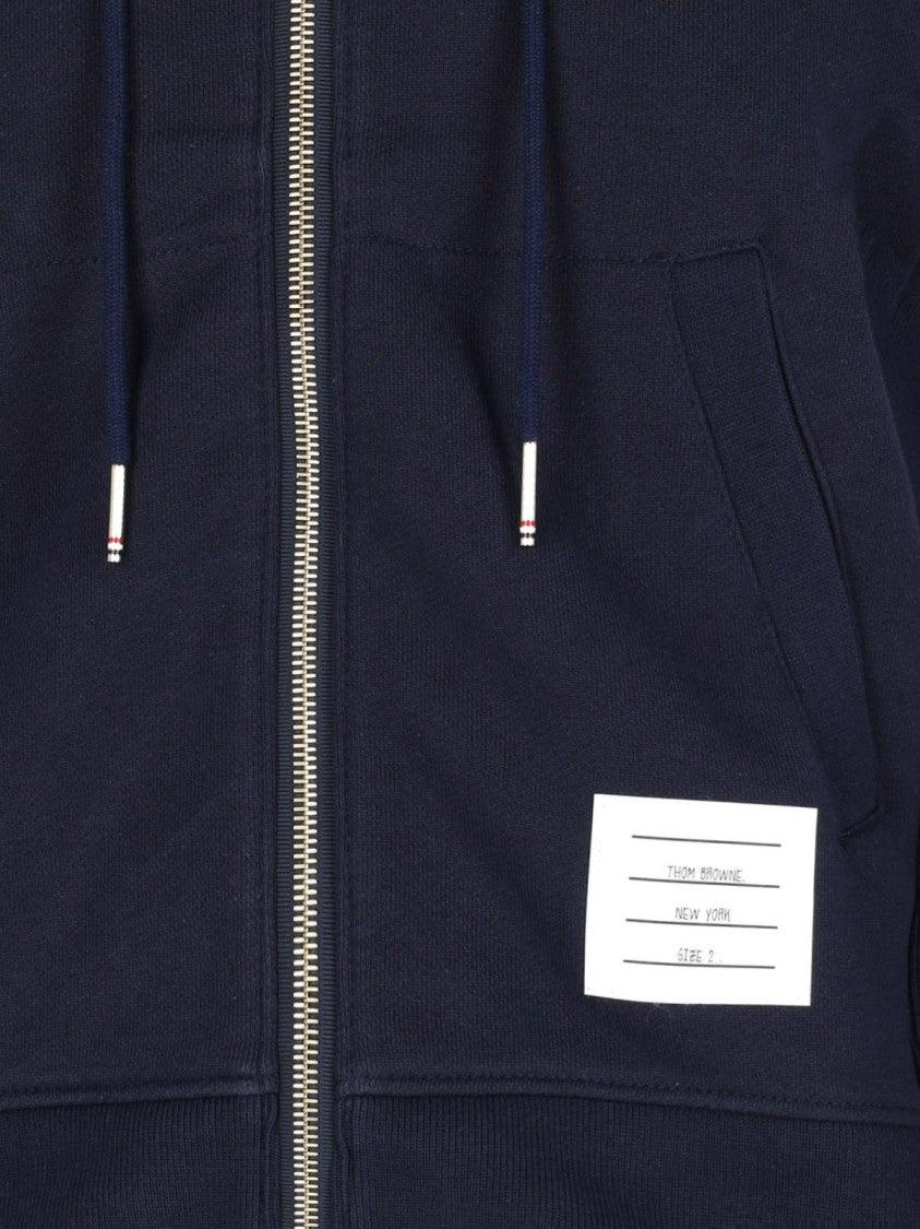 Thom Browne Navy Zip-Up Hoodie With '4-Bar' Detailing And Contrast Elements