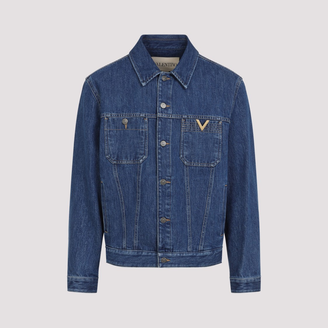 Valentino Denim Jacket With Signature Gold V Logo