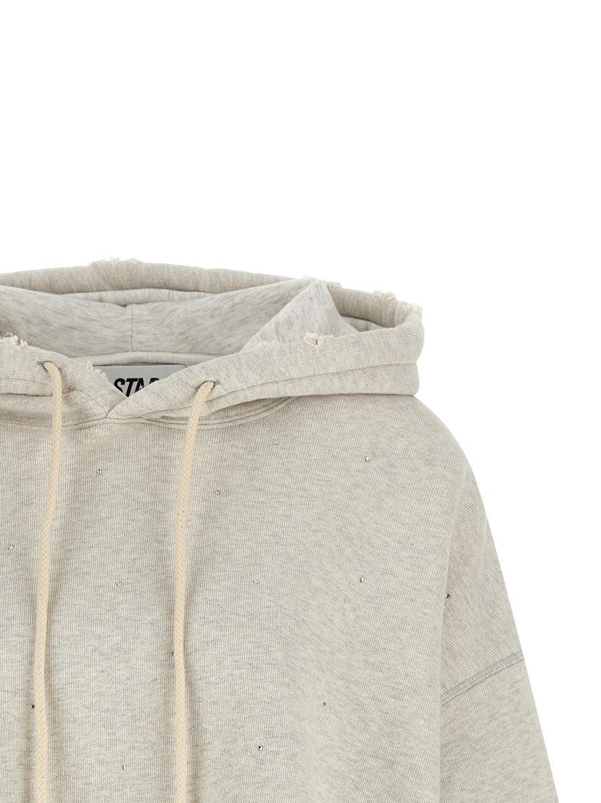Golden Goose Cropped Mélange Cotton Terry Hoodie With Crystal Appliqué