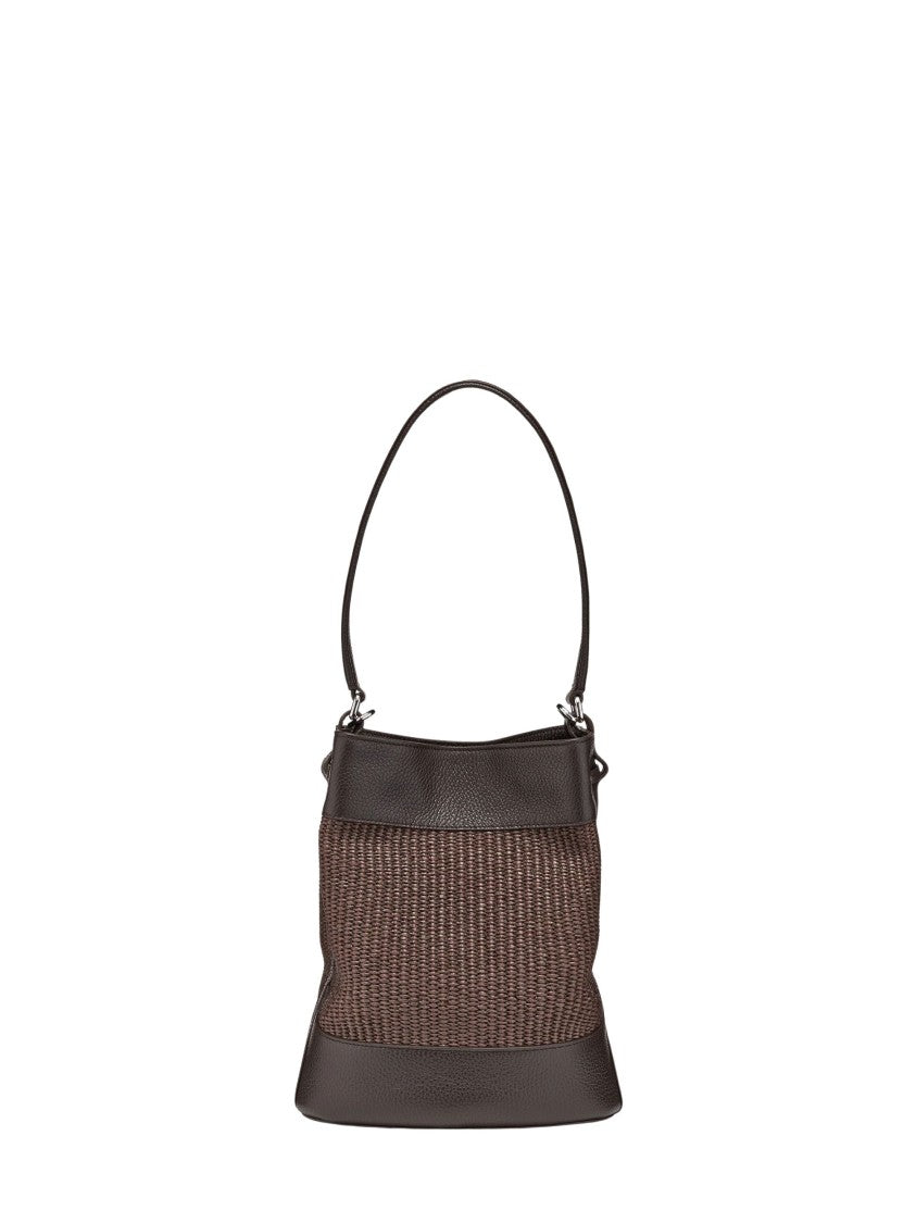 Zanellato Brown Woven Texture Leather Trim Bucket Bag
