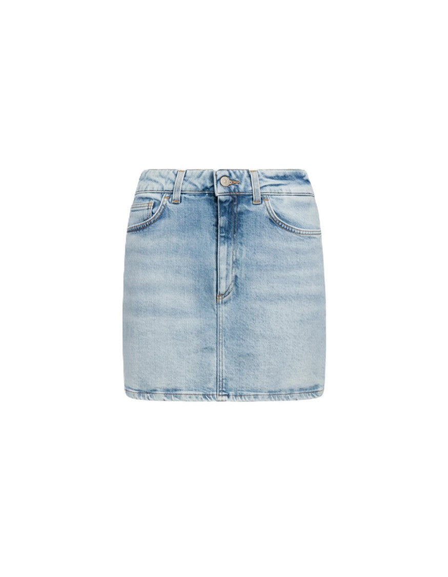 Dondup Light Blue Faded Whiskering Denim Mini Skirt