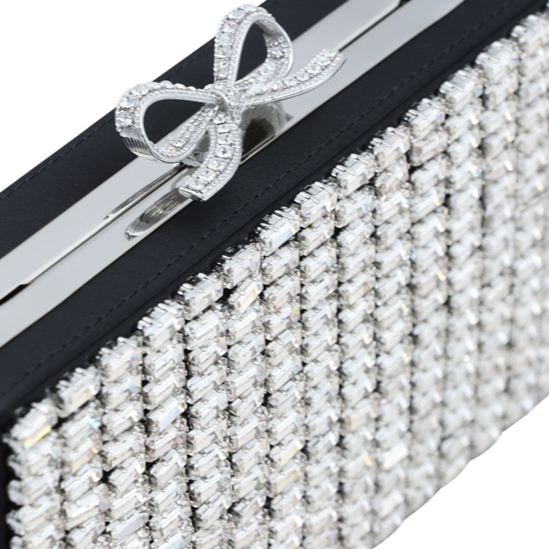 Self-Portrait Black Crystal Embellished Rectangular Box Clutch Bag